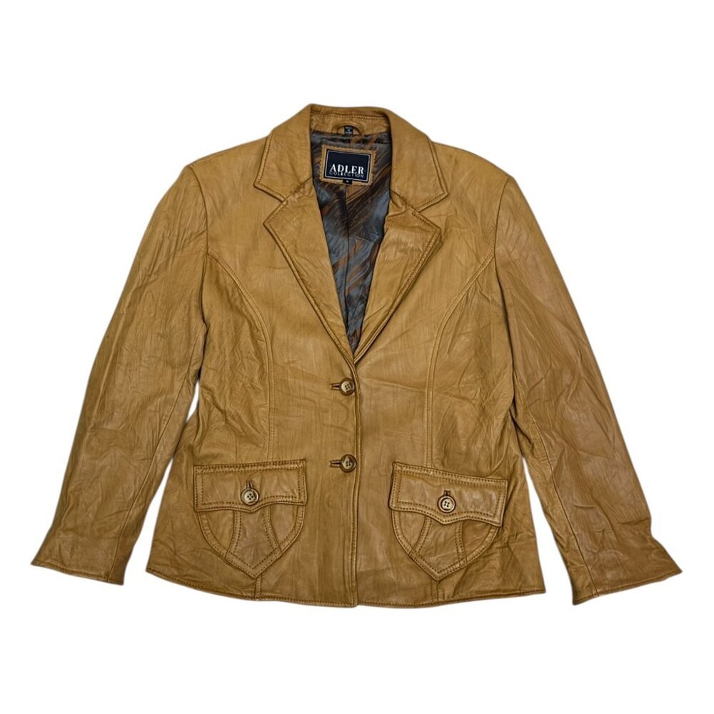 ADLER New Zealand LAMBSKIN Leather Brown Designer Jacket Womens Small